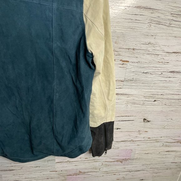 CHASER cream blue suede biker moto jacket size large - Picture 7 of 13